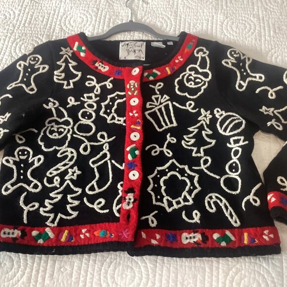 Vintage 90s Michael Simon Petite Size P Christmas Cardigan Sweater With Embroide - Picture 8 of 14